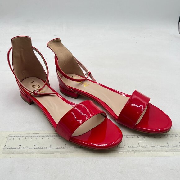YDN Red Block Low Heel Sandals Open Toe Ankle Strap Patent Comfortable Shoes - Picture 4 of 8